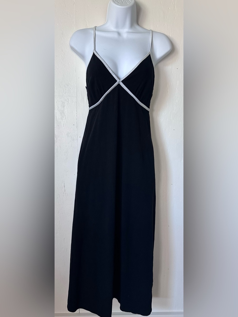 Monteau Los Angeles Black Contrast Trim Maxi Dress Size Small With Pockets